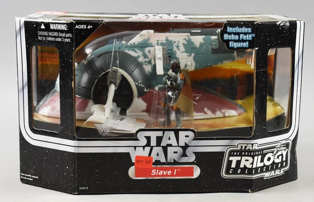 2004 Hasbro Star Wars Trilogy Slave 1 w/ Boba Fett-MIB-NOS: 2004 Hasbro Star Wars Trilogy Slave 1 w/ Boba Fett-MIB-NOS. Single owner collection from the largest toy collector on the West Coast.