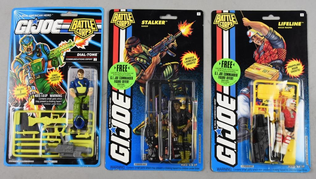 (3) 1993 Hasbro GI Joe Action Figures-MOC-NOS: Lot is three 1993 Hasbro GI Joe Action Figures-MOC-NOS. Figures are Dial Tone, Stalker, Life Line. Single owner collection from the largest toy collector on the West Coast.