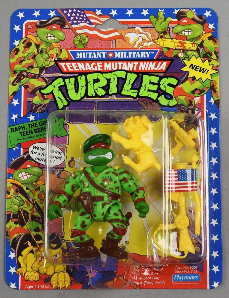 1991 Playmates TMNT Mutant Military Raph, Green Beret-MOC-NOS: 1991 Playmates TMNT Teenage Age Mutant Ninja Turtle Mutant Military Raph, Green Beret-MOC-NOS. Single owner collection from the largest toy collector on the West Coast.