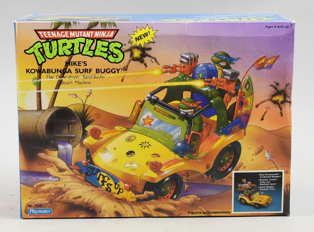 1989 Playmates TMNT Mike's Kowabunga Surf Buggy-MIB-NOS: 1989 Playmates Teenage Age Mutant Ninja Turtle TMNT Mike's Kowabunga Surf Buggy-MIB-NOS. Single owner collection from the largest toy collector on the West Coast.