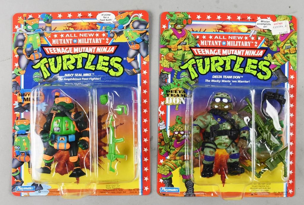 (2) 1992 Playmates TMNT Action Figures Unpunched-NOS: Pair of 1992 Playmates TMNT Teenage Age Mutant Ninja Turtle Navy Seal Mike/Delta Team Don-NOS. Unpunched. Single owner collection from the largest toy collector on the West Coast. Cool Pieces.