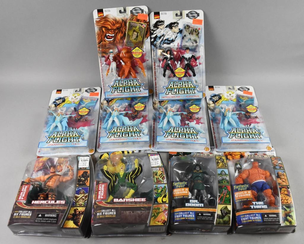 (10) 1999, 2006-07 Toy Biz/Hasbro Marvel Action Figs-MOC-NOS: Lot is 10 1999, 2006-07 Toy Biz/Hasbro Marvel Action Figs-MOC-NOS. Included Dr. Doom, The Thing, Banshee, Hercules, Northstar/Aurora, Sasquatch/Vindicator and four Snowbird/Puck. Single owner collecti