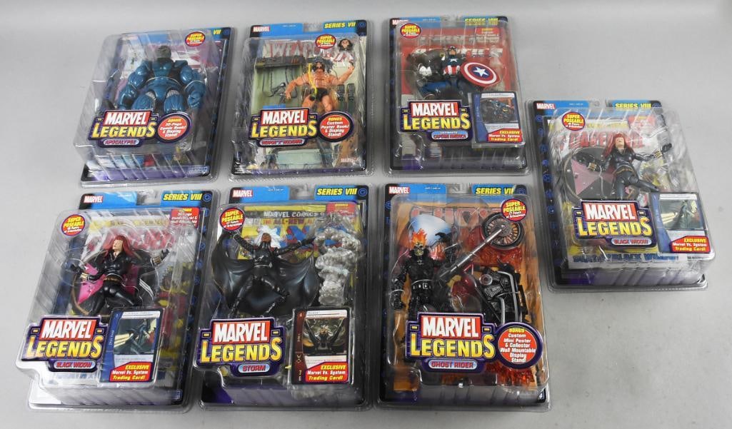 (7) 2004 Toy Biz Marvel Legends Action Figures - MOC-NOS: Lot is seven 2004 Toy Biz Marvel Legends Action Figures - MOC-NOS. Includes Storm, Ghost Rider, two Black Widow, Apocolypse, Captain America and Weapon X Wolverine. Single owner collection from the la