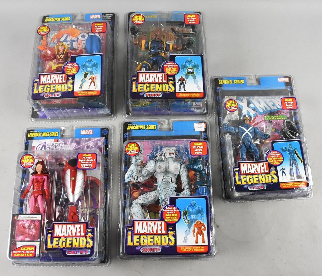 (5) 2005 Toy Biz Marvel Legends Action Figures-MOC-NOS: Lot is five 2005 Toy Biz Marvel Legends Action Figures-MOC-NOS. Includes Iron Fist, Scarlet Witch, Bishop, Cyclops and Sasquatch. Single owner collection from the largest toy collector on the West Coa
