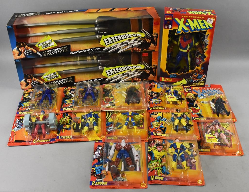 (15) 1992-94, 96, 2008 Toy Biz X-Men Figures & Toys-MIP-NOS: Lot is 15 1992-94, 96, 2008 Toy Biz X-Men Figures & Toys-MIP-NOS. Includes two Wolverine Claws, Bishop, Cyclops, Wolverine variants and more. Single owner collection from the largest toy collector on 