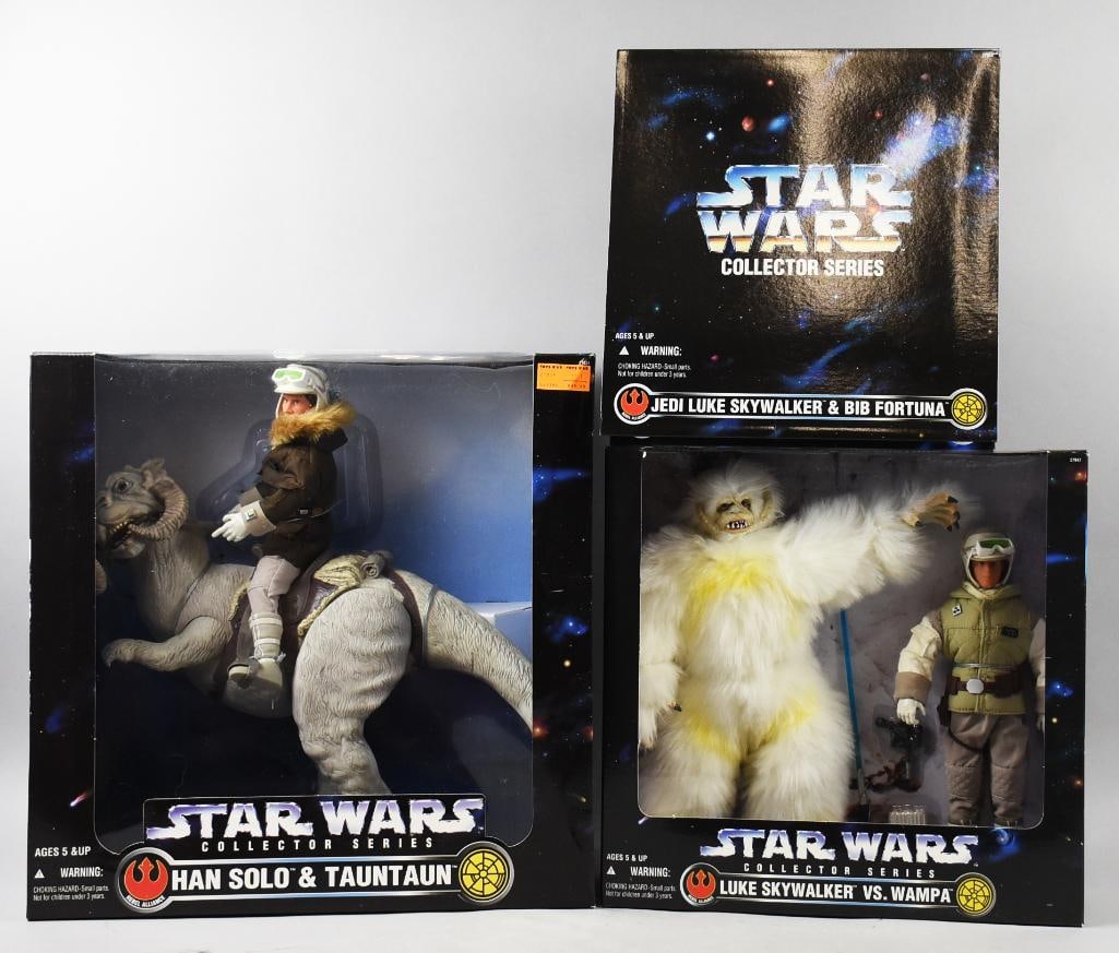 (3) 1997 Kenner Star Wars Action Figures-MIB-NOS: Lot is three 1997 Kenner Star Wars Action Figures-MIB-NOS. Includes Luke Skywalker vs. Wampa, Jedi Luke Skywalker & Bib Fortuna, Han Solo & Tauntaun. Single owner collection from the largest toy colle
