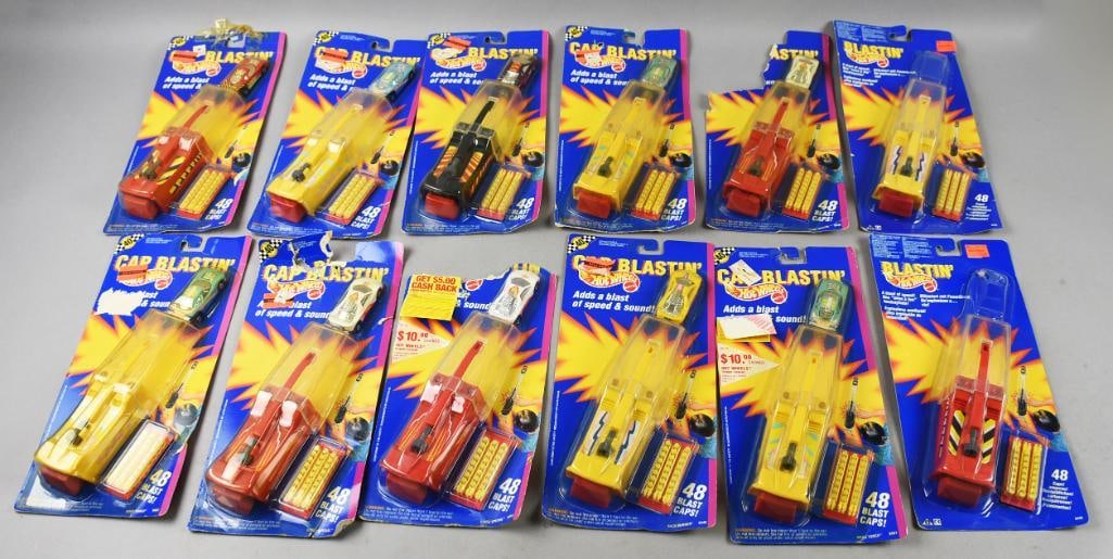 (12) 1990-91 Mattel Hot Wheels Cap Blast/Blastin'-MOC-NOS: Lot is 12 1990-91 Mattel Hot Wheels Cap Blast/Blastin'-MOC-NOS. Single owner collection from the largest toy collector on the West Coast.