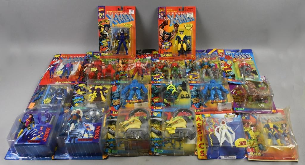 (20) 1991-97 Toy Biz X-Men Action Figures - MOC - NOS: Lot is 20 1991-97 Toy Biz X-Men Action Figures - MOC - NOS. Included but not limited to Storm, Jubilee, Wolverine variant, Cable and more. Some duplicates. Single owner collection from the largest toy