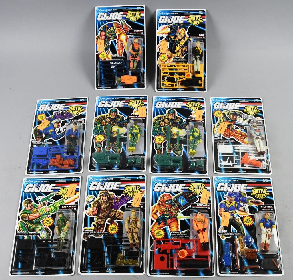 (10) 1992 Hasbro GI Joe Batlle Corps Action Figs-MOC-NOS: Lot is 10 1992 Hasbro GI Joe Batlle Corps Action Figs-MOC-NOS. Includes Back Blast, Long Arm, Wild Bill, Frostbite, Mace, Muskrat, Duke and two Bullet Proof. Single owner collection from the largest t