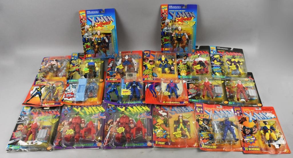 (20) 1991-94, 96 Toy Biz X-Men Action Figures-MOC-NOS: Lot is 20 19 91-94, 96 Toy Biz X-Men Action Figures-MOC-NOS. Includes Rogue, Archangel, Cable, Storm, Iceman, Juggernaut and more. Some duplicates. Single owner collection from the largest toy collect