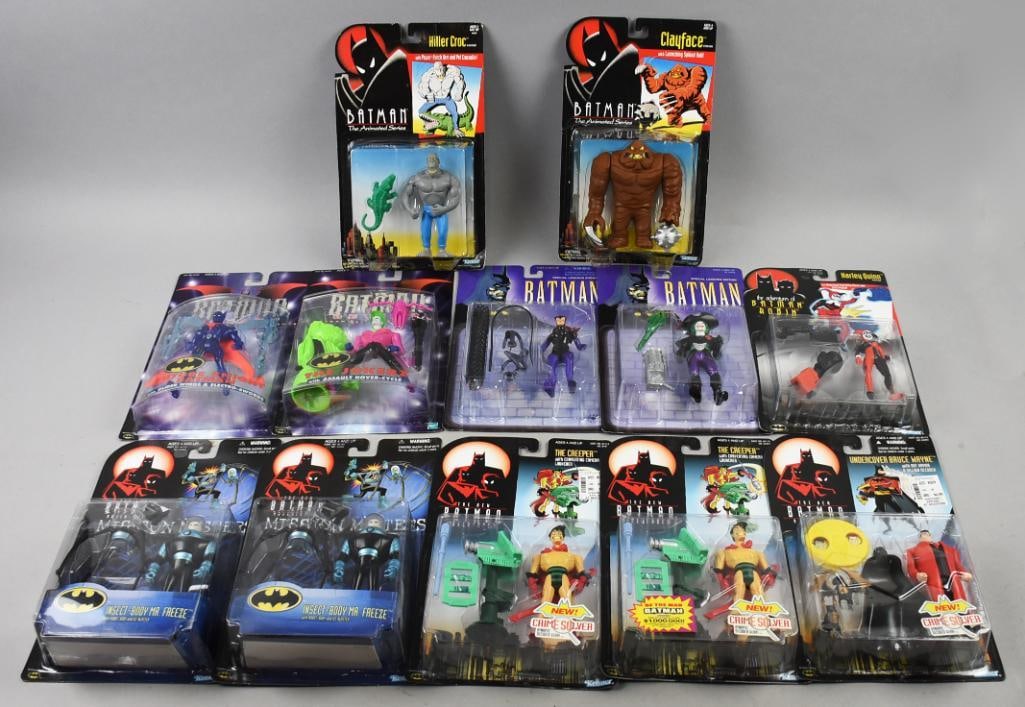 Batman Adventures (12) 1993-94, 97-99 Kenner/Hasbro -MOC-NOS: Lot is 12 1993-94, 97-99 Kenner/Hasbro New Batman Adventures-MOC-NOS. Includes one each: Undercover Bruce Wayne, Harley Quinn, Killer Croc, Clay Face, Cat Woman, Laughing Man Joker, Future Knight Batm