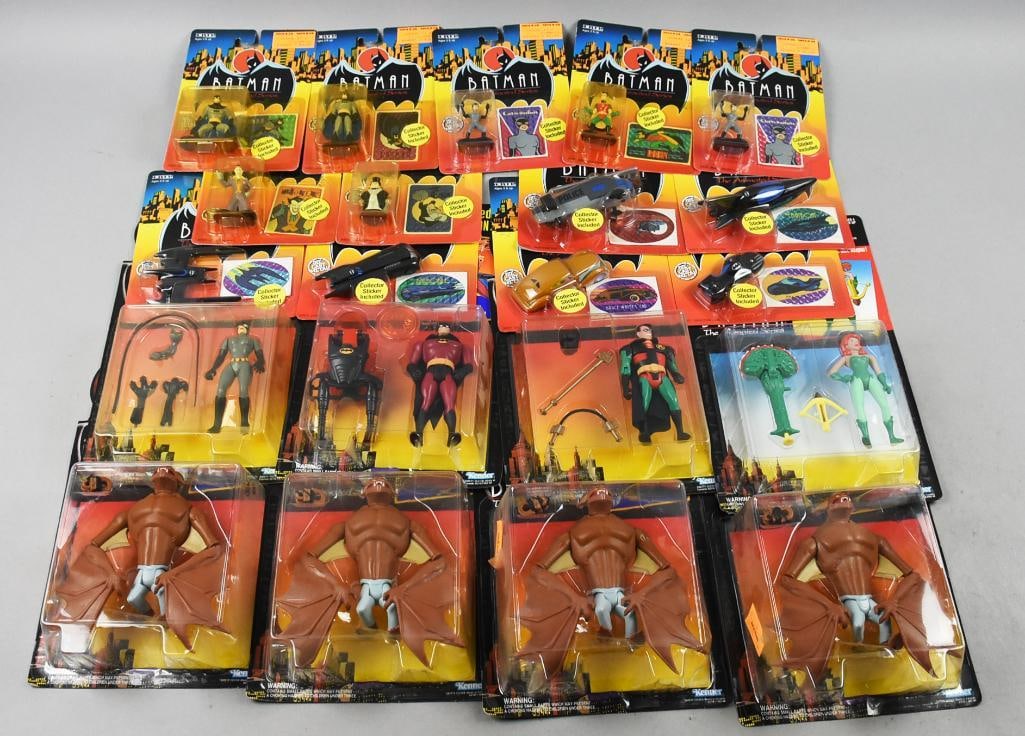 (21) Batman 1992-93 Kenner/Ertl Die Cast-Action Figures-MOC-NOS: Lot is 21 1992-93 Kenner/Ertl Die Cast-Action Figures-MOC-NOS. Kenner figures are Catwoman, Infrared Batman, Ninja Robin, Poison Ivy and four Man-Bat. Ertl are Bruce Wayne car, Robin, Joker, Penguin, 