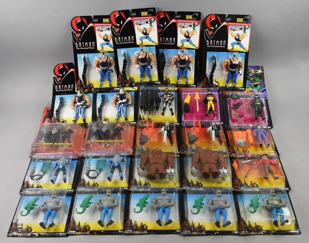 (24) 1993-94 Kenner Batman Animated Series Figures-MOC-NOS: Lot is 24 1993-94 Kenner Batman Animated Series Figures-MOC-NOS. Includes one of each: Scarecrow, Joker, Lightning Strike Batman, Jungle Batman and Hydro Charge Batman. Two of each: Mr. Freeze, Clayfa