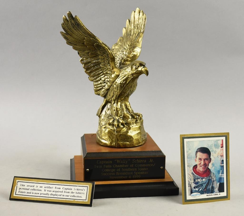 Astronaut Walter M. Schirra, Jr. (1923-2007) Award/Photo: Awesome collectibles for Astronaut Walter "Wally" M. Schirra Jr. Schirra was given this award in Twin Falls Idaho from the Chamber of Commerce and College of Southern Idaho, presented when he was a gu