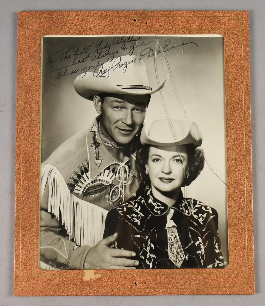 Roy Rogers/Dale Evans Signed B & W to Lady Blythe Marvin: This is an awesome photo of Roy Rogers and Dale Evans dedicated to Lady Blythe Marvin Our best always and God bless you. Simply framed and measures 9.5" x 11.5". Lady Blythe V Marvin (1890-1969) start