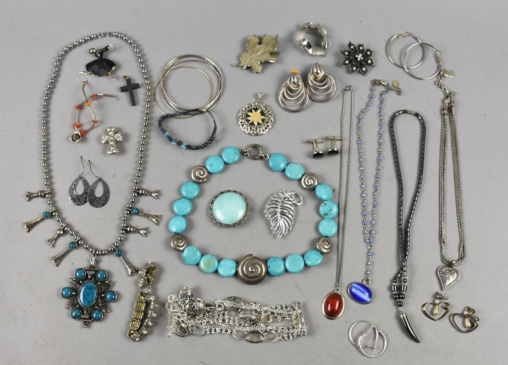 Misc Vintage Costume Jewelry Assortment-Signed Pieces: Fun lot of assorted costume jewelry with at least two marked. One brooch is Gerri's and one stamped Taiwan. Lot is a little bit of everything, necklaces, earrings, brooches and pendants. Necklaces mea
