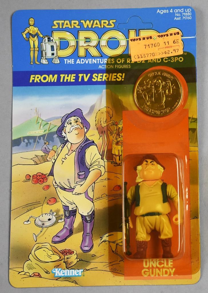 1985 Kenner Uncle Gundy w/ Token Droids-Unpunched-MOC-NOS: 1985 Kenner Uncle Gundy w/ Token Droids-Unpunched-MOC-NOS. Single owner collection from the largest toy collector on the West Coast.