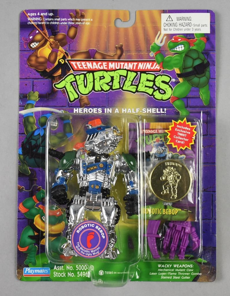 1994 Playmates TMNT Robotic Bebop w/ Coin-MOC-NOS: 1994 Playmates Teenage Mutant Ninja Turtles Robotic Bebop w/ Coin-MOC-NOS. Single owner collection from the largest toy collector on the West Coast.