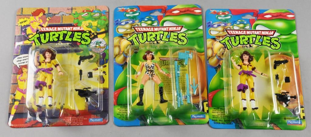 (3) Playmates TMNT April/Portrait of April Action Figs-NOS: Lot is three Playmates Teenage Mutant Ninja Turtles April and two Portrait of April Action Figs-NOS. Single owner collection from the largest toy collector on the West Coast.