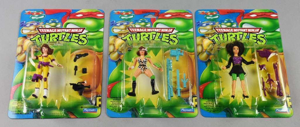 (3) 1992 Playmates TMNT April Variants-MOC-NOS: Lot is three 1992 Playmates Teenage Mutant Ninja Turtles April Variants-MOC-NOS. Includes April, April the Newscaster and April the Ravishing. Single owner collection from the largest toy collector on