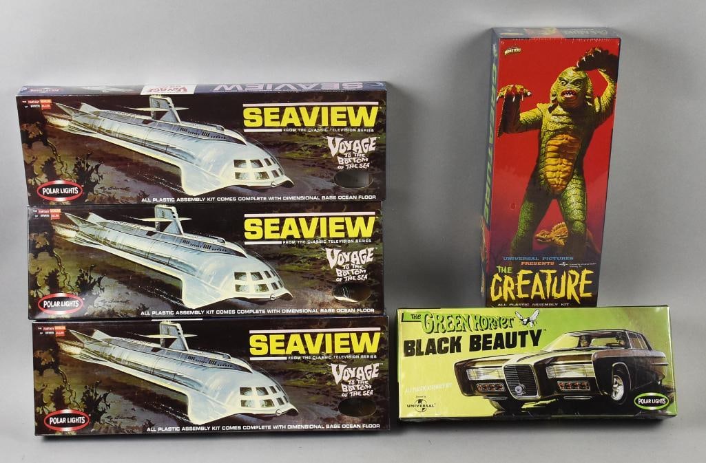 (5) 1998-99, 2001 Polar Lights/Aurora Model Kits-MIB-NOS: Lot is five 1998-99, 2001 Polar Lights/Aurora Model Kits-MIB-NOS. Includes The Creature, Green Hornet Black Beauty and three Seaview-Voyage to the Bottom of the Sea. Single owner collection from the l