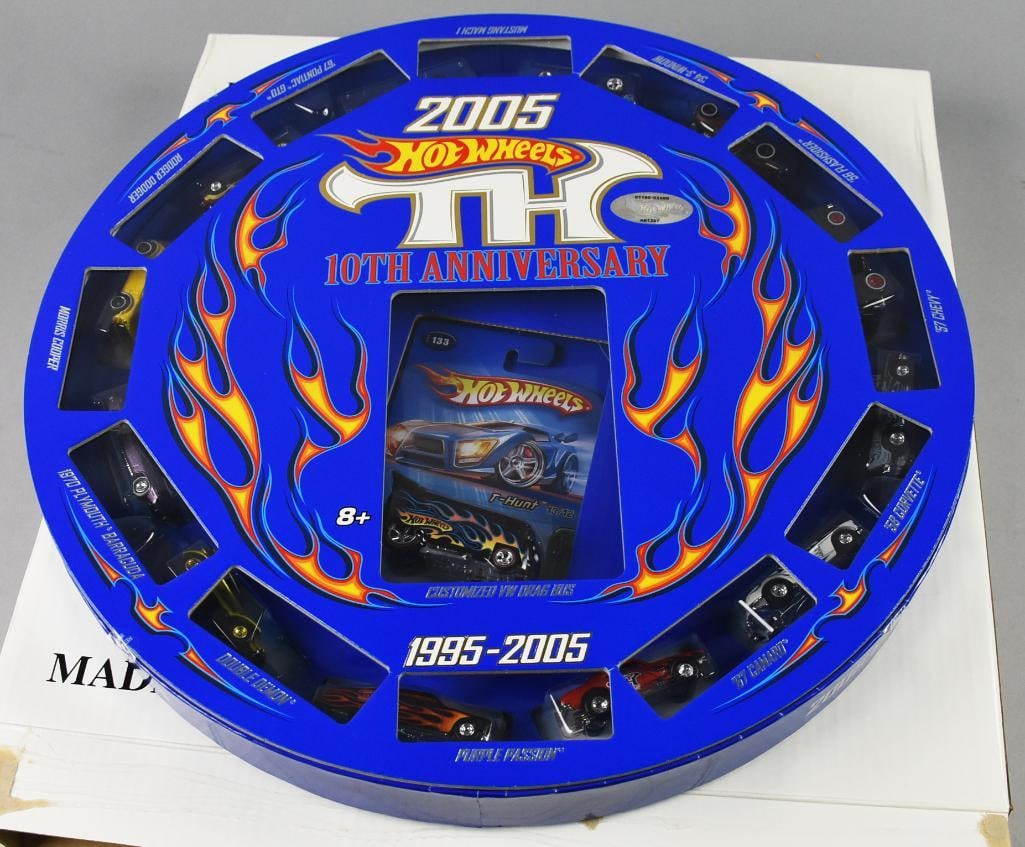 2005 Mattel Hot Wheels 10th Anniv Treasure Hunt Set-NOS: 2005 Mattel Hot Wheels 10th Anniversary Treasure Hunt Set-NOS. Includes the original white outer sleeve. Single owner collection from the largest toy collector on the West Coast. Rare piece.