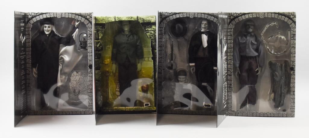 (4) 2002 Sideshow Toys Universal Monsters-Silver Screen-NOS: Lot is four 2002 Sideshow Toys Universal Monsters-Silver Screen Edition-NOS. Silver Screen are Phantom of the Opera, Wolfman and London After Midnight. Collectible figure of Frankenstein. Single owner