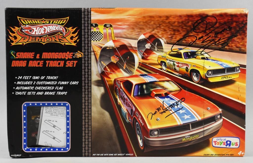 2009 Mattel McEwen Prudhomme Signed Hot Drag Strip Demons: 2009 Mattel Hot Drag Strip Demons-McEwen/Prudhomme Signed, Mint in Package. Package was signed by the driver of each car: Don "The Snake Prudhomme and Tom "The Mongoose" McEwen. Single owner collectio