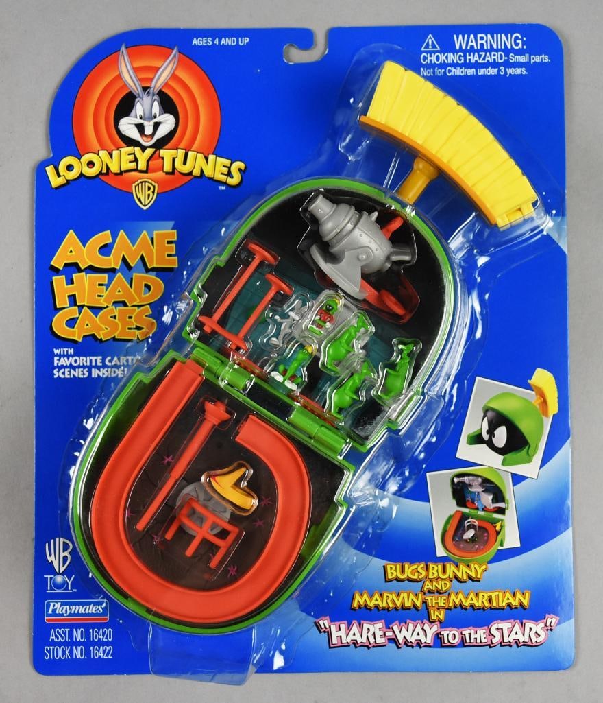 1997 Playmates Looney Tunes Acme Head Cases-MOC-NOS: 1997 Playmates Looney Tunes Acme Head Cases-MOC-NOS. Contents are Bugs Bunny and Marvin the Martian "Hare-Way to the Stars". Single owner collection from the largest toy collector on the West Coast.