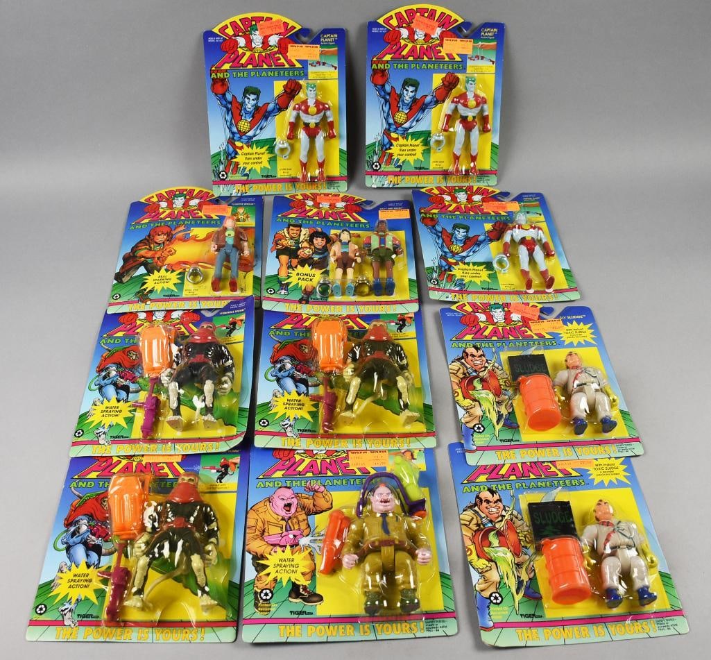 (11) 1991 Tiger Captain Planet Action Figures-MOC-NOS: Lot is 11 1991 Tiger Captain Planet Action Figures-MOC-NOS. Includes Linka, Hoggish Greedly, Sly Sludge, Verminous Skumm and more. Lot contains duplicates. Single owner collection from the largest toy