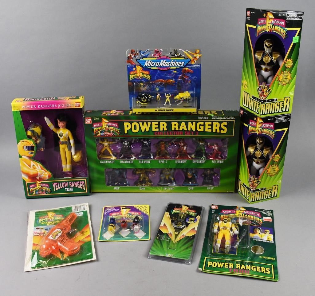 (9) 1993-95 Galoob, Ban Dai, & More Power Rangers-MIP-NOS: Lot is nine 1993-95 Galoob, Ban Dai, & More Power Rangers-MIP-NOS. Includes Micro Machines, Sparking Gun, watch, Official Power Rings, Trini on card, Trini in box, Power Rangers Complete Set and two W
