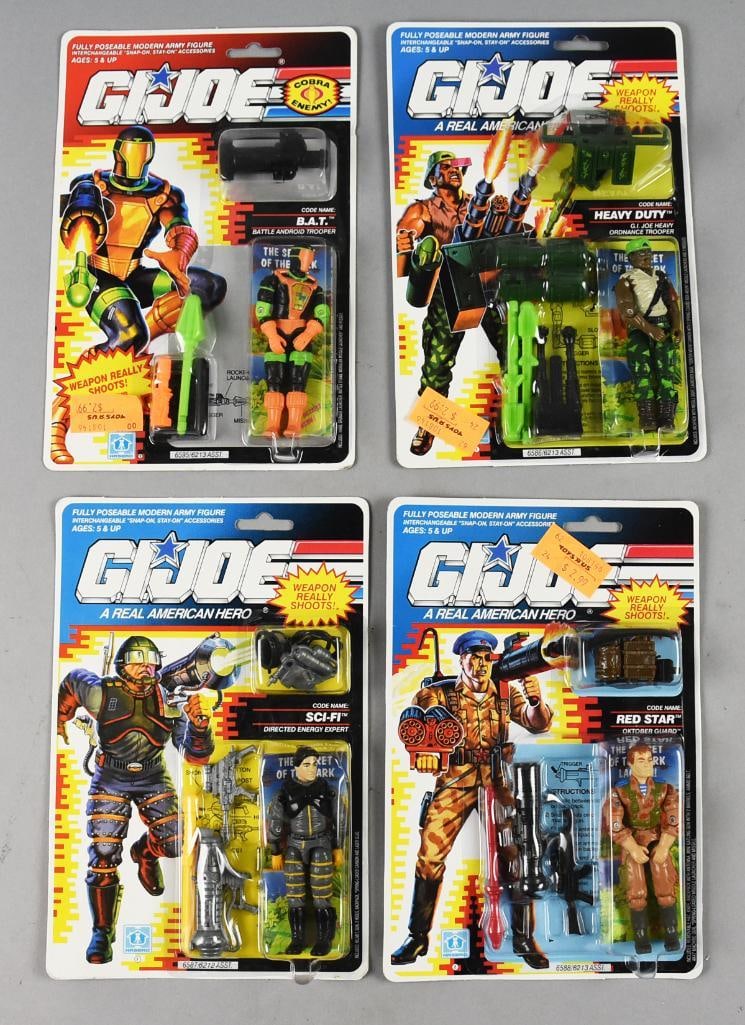 (4) 1990 Hasbro GI Joe Action Figures-MOC-NOS: Lot is four 1990 Hasbro GI Joe Action Figures-MOC-NOS. Includes B.A.T., Heavy Duty, Sci-Fi and Red Star. Single owner collection from the largest toy collector on the West Coast.