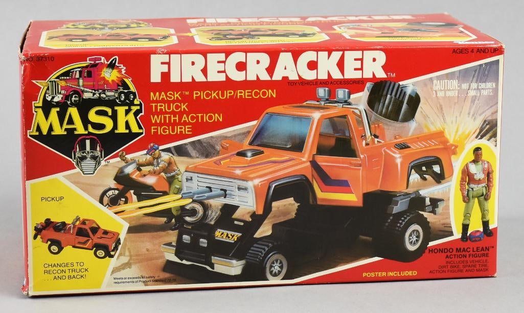 1986 Kenner Mask Firecracker Truck w/ Action Figure-MIB-NOS: 1986 Kenner Mask Firecracker Truck w/ Action Figure-MIB-NOS. Single owner collection from the largest toy collector on the West Coast.