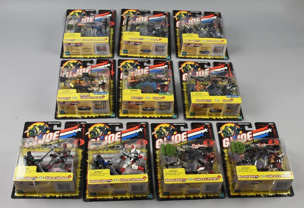 (10) 2001-02 Hasbro GI Joe Vs. Cobra 2 Figure Sets-MOC-NOS: Lot is 10 2001-02 Hasbro GI Joe Vs. Cobra 2 Figure Sets-MOC-NOS. Inlcudes one each: Nunchuk/Firefly, Duke/Ripper, Gung Ho/Destro, Wet Suit/Cobra Moray, Dusty/Desert Cobra Claws, Duke/Cobra Commander. 