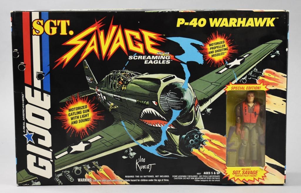 1994 Hasbro GI Joe Sgt Savage P-40 Warhawk-MIB-NOS: 1994 Hasbro GI Joe Sgt Savage P-40 Warhawk-MIB-NOS. Single owner collection from the largest toy collector on the West Coast.