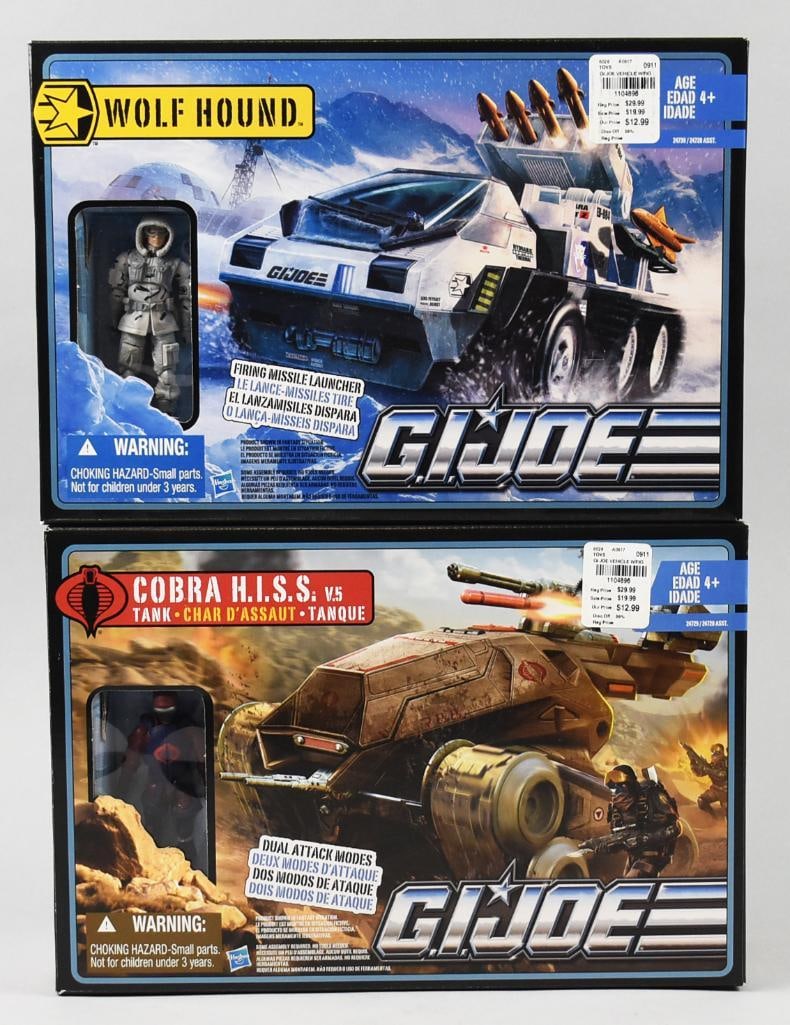(2) 2010 Hasbro GI Joe Wolf Hound/H.I.S.S. Tank-MIB-NOS: Lot is two 2010 Hasbro GI Joe Wolf Hound/H.I.S.S. Tank-MIB-NOS. Each with figure. Single owner collection from the largest toy collector on the West Coast.
