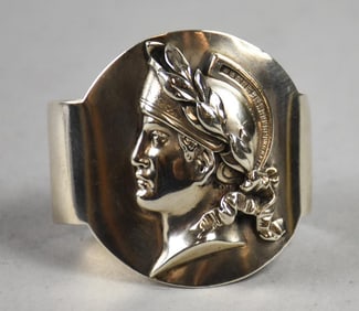 c1860 Sterling & 10K Victorian Roman Soldier Bust Napkin Ring