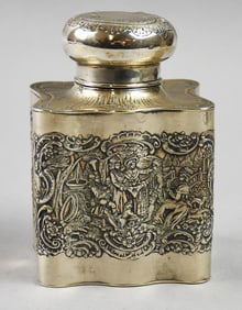 Early 20th C Large German 800 Silver Repousse Tea Caddy