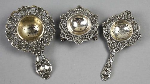 Vintage/Antique German/Argentina Silver Tea Strainers