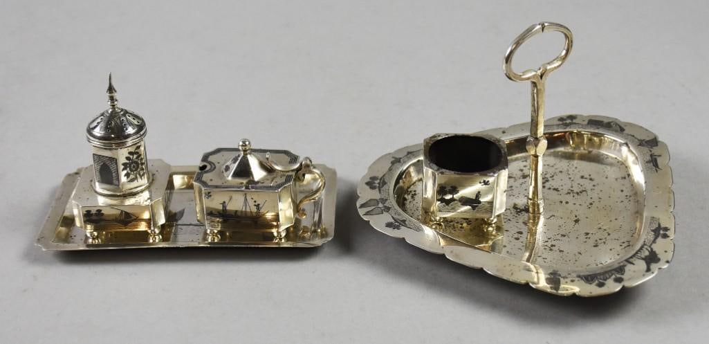 c1930 Irani Niello Silver Cruet Set/Tidbit Tray-Signed (1 of 15)