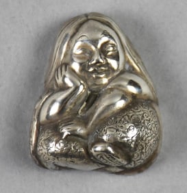 Vintage Sterling Seated Native American Lady Pendant