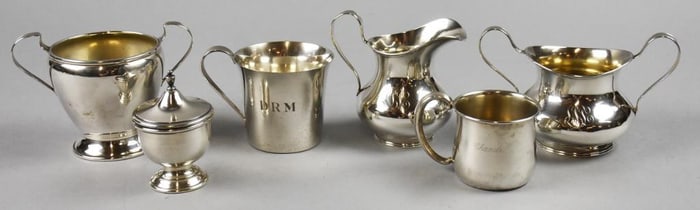Vtg Assort. Sterling Cream & Sugars and Cups, Lunt, Webster +