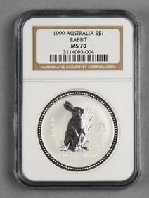 1999 Australia S $1 Rabbit, NGC Graded MS 70