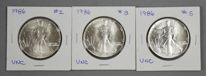 (3) 1986 1 oz Silver Eagle Dollar, Uncirculated
