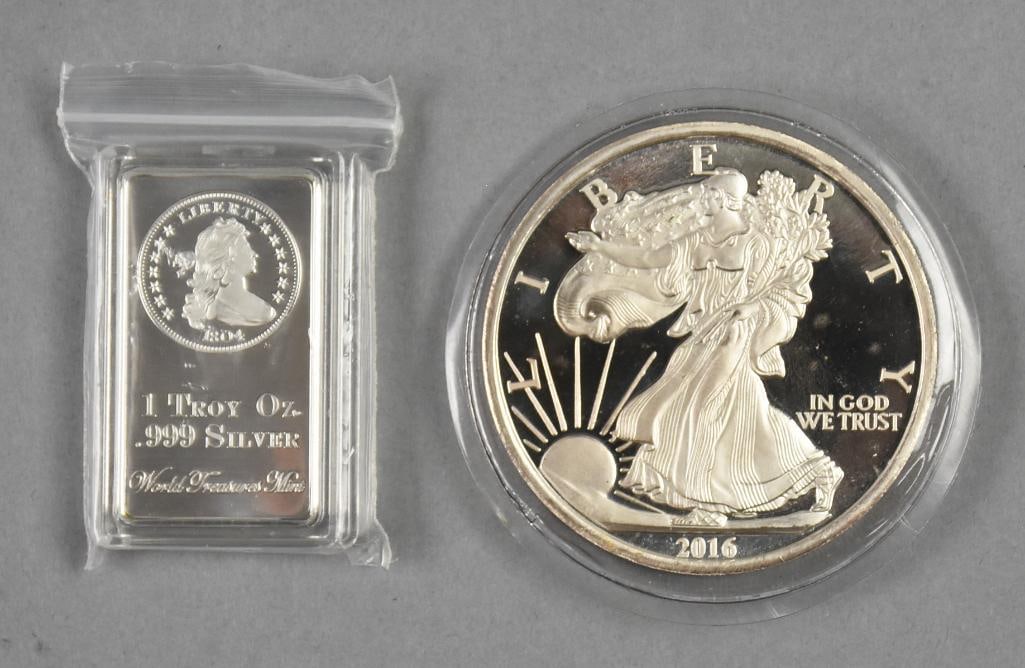 2012 World Treasures 1 oz Silver Ingot-2016 5 oz Silver Eagle (1 of 2)