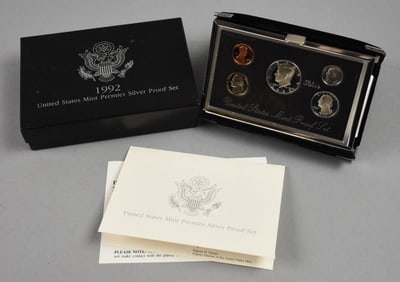 1992 US Mint Premier Silver Proof Set-COA