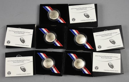 (5) 2014 National Baseball Hall of Fame Half Dollar Proofs