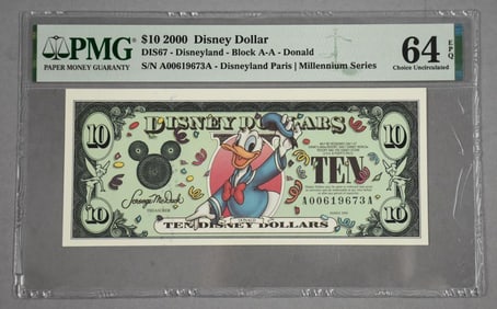2000 $10 Disney Dollar Graded PMG 64 Choice Uncirculated