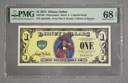 2013 $1 Disney Dollar Graded PMG 68 Superb Gem Uncirculated