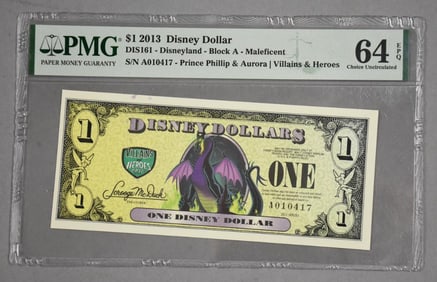 2013 $1 Disney Dollar Graded PMG 64 Choice Uncirculated